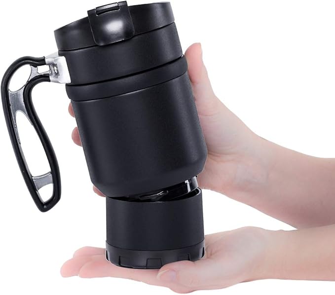 BruTrek® by Planetary Design Double Shot 4.0 Travel Coffee French Press, 16 fl.oz Insulated Stainless Steel Mug, Removable Storage Bottom To Brew A Second Cup, No Spill Lid (Obsidian)
