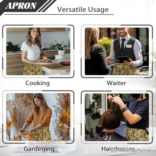 Server Apron with 3 Pockets 13 Inch Short Half Waist Aprons Waterproof Cooking Aprons for Women Men - Image 5