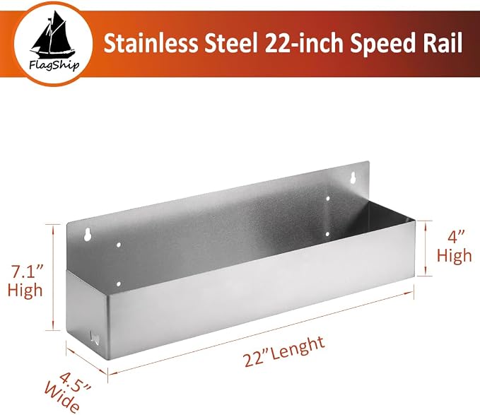 FlagShip Speed Rail 22 Inch Stainless Steel Liquor Bottle Holder Wall Mounted Syrup Rack Bottle Storage for Bar,Kitchen,Coffee Station - Image 2