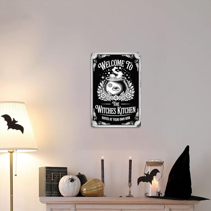Vintage Halloween Metal Sign ''Welcome To The Witches Kitchen'' Tin Sign - 8x12 Inch, Spooky Witch Brewing Art Sign For Kitchen, Cafe, Garage Decor, Halloween Party Accessories, Halloween Decor - Image 6