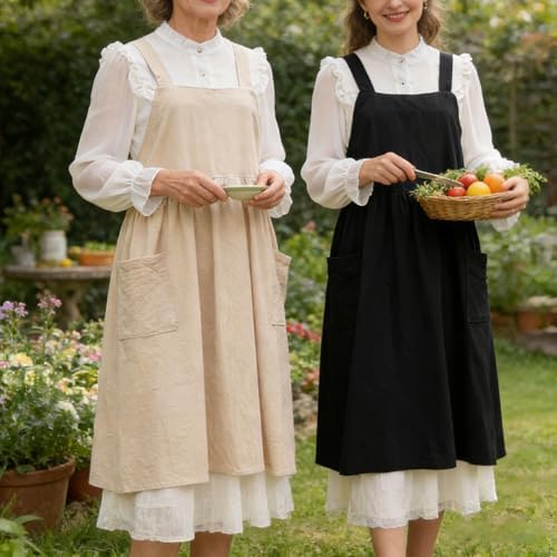 Uaussi Cotton Linen Apron Cross Back Work Apron for Women with Pockets Pinafore Dress X Cross Halter Apron for Chef Gardening - Image 6
