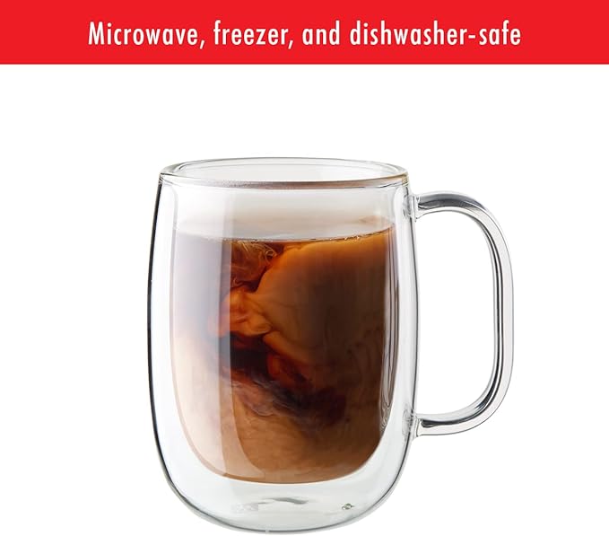 ZWILLING Sorrento Plus 4-pc Double-Wall Glass, Insulated Coffee Mug, 12-oz, 355ml, Clear