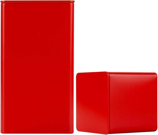 Colorful Square Tin Can Empty Cube Steel Box Storage Container for Treats, Gifts, Favors, Loose Tea, Coffee and Crafts, Mini Portable Small Storage Kit (Red, 1-Small 1-Large)