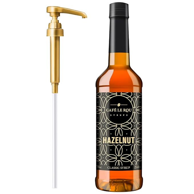 NEW Café Le Rou Hazelnut Classic Syrup - 25.4 oz, 1 Pack with 1 Gold Pump Dispensers 25.4 Fl Oz (Pack of 1)