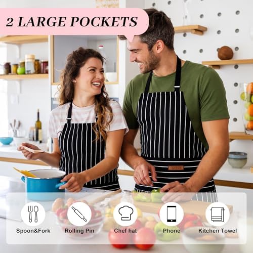 2Pack Adjustable Kitchen Apron for Women Men with 2 Pockets，Cotton-Polyester Blend Bib Aprons for Cooking,Baking - Image 2