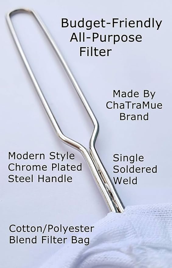 ChaTraMue Thai Tea Filter Reusable Stainless Steel Strainer, Cloth Tea Muslin, Large Size (5.3 Inches)