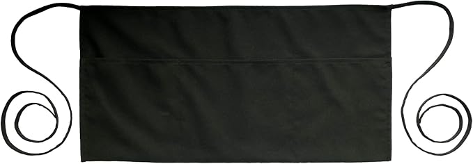 PLOYMONO 1P Black Server Apron with 3 Pockets, Short Waist Waitress Apron | Polyester Short Waiter Apron with 3 Deep Pockets, Great for Restaurant Servers, Bartenders, Hosts, Baristas by PLOYMONO