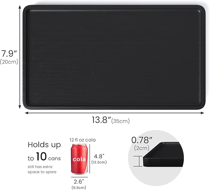 Bamboo Serving Tray,13.8x7.9 Inch Decorative Trays Platter for Coffee Table,Living Room,Bar,Party,Mini Charcuterie Boards Cheese Board,Home Decor（Black）