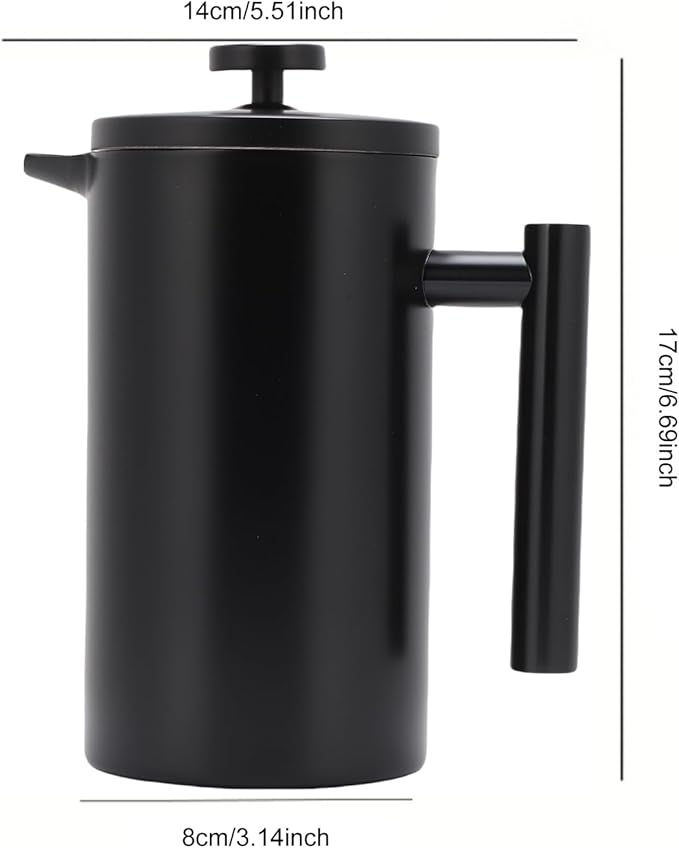 Enfmay 350ml French Press Coffee Maker, 304 Stainless Steel Double Wall Insulated Coffee Maker Pot, Triple Filtration System for Optimal Brew, Ideal for Home, Office, Camping (Black, 12 oz)