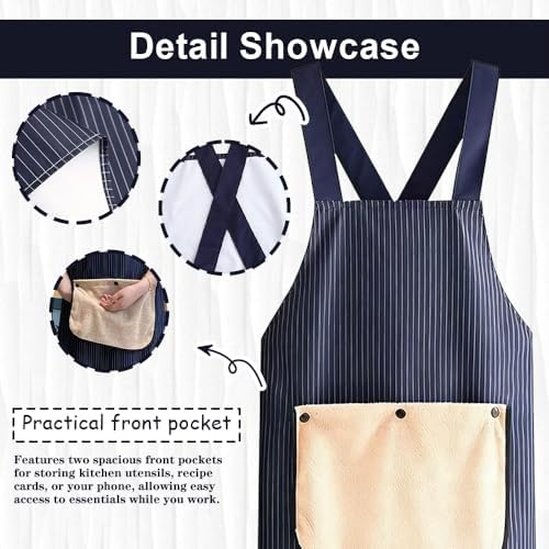 Chef Apron Bib Apron with 2 Large Pockets Adjustable Neck Strap Kitchen Apron Cooking Apron Stripes Baking Apron - Image 6
