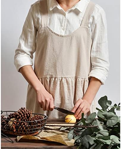 Uaussi Cotton Linen Apron Cross Back Work Apron for Women with Pockets Pinafore Dress X Cross Halter Apron for Chef Gardening - Image 5