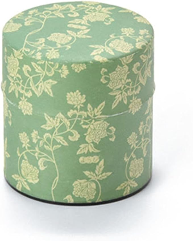 Japanese Pokkan Matcha Coffee Spice Tea Tin Canister Washi Paper Storage with Lid 3.89 oz Capacity (Hana Karakusa, S)