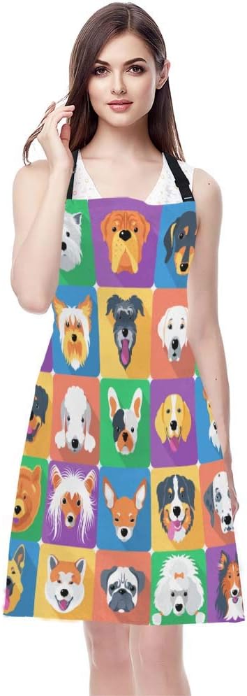 WONDERTIFY Dog Apron,Various Breed Family Pet Dog Collection Picture Bib Apron with Adjustable Neck for Men Women,Suitable for Home Kitchen Cooking Waitress Chef Grill Bistro Baking BBQ Apron