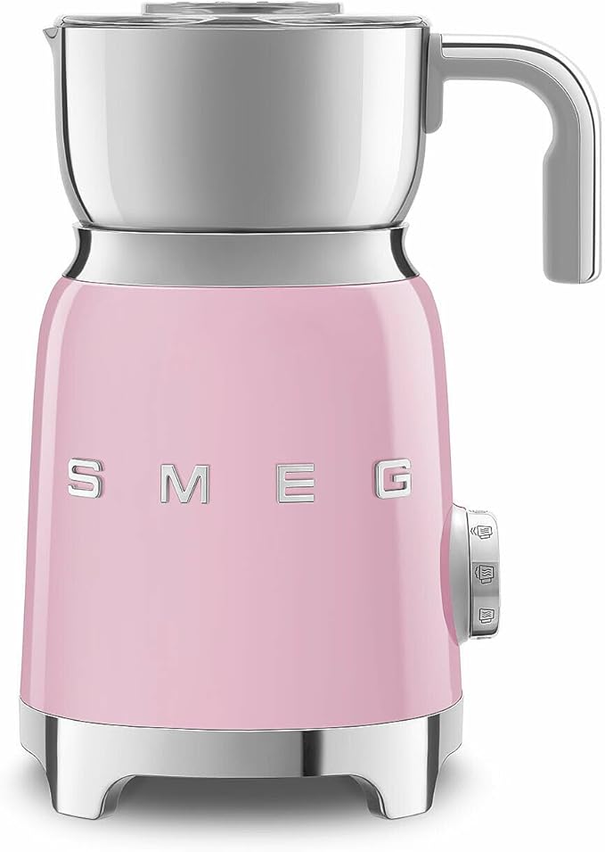 SMEG Retro 50's Style Milk Frother with 2 Disks 6 Preset Programs Hot or Cold Frothing and Induction Heating (Pink)