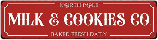 Christmas Metal Sign North Pole Milk Cookies Co Baked Fresh Daily Vintage Print Art Poster Tin Hanging Plaque for Home Kitchen Yard Cafe Coffee Bar Wall Decor Novelty Gift 16" x 4" by SCAZOMV