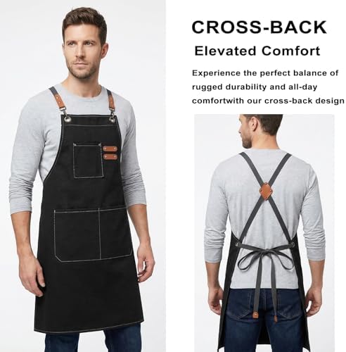 ZOMAO Chef Apron for Women Men with Large Pockets, Cotton Canvas Cross Back Waterproof Work Aprons for Kitchen Cooking Bib - Image 3