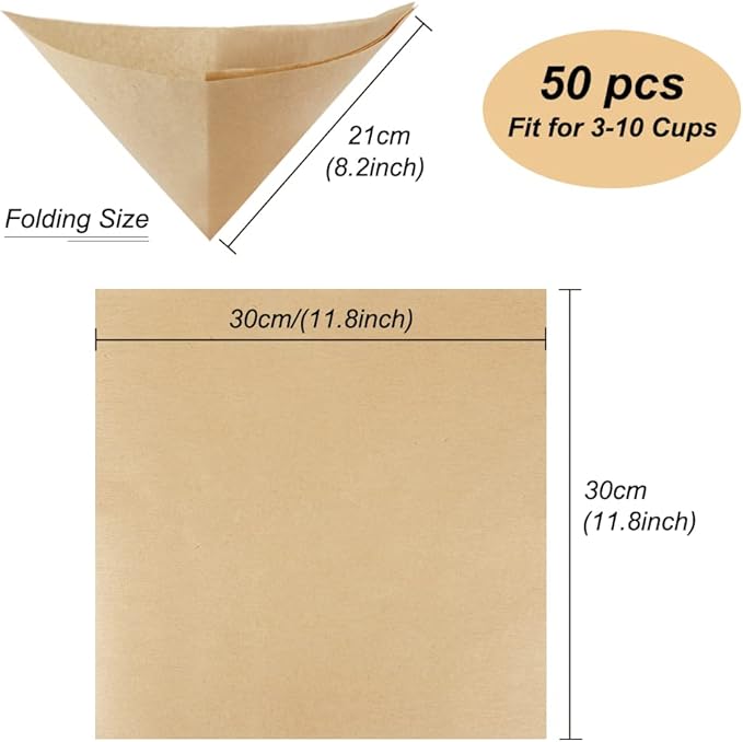 BYKITCHEN Pour Over Coffee Filter, Squares, Natural Unbleached Disposable Coffee Filter Papers for Pour Over Coffee Maker Drippers and More(Set of 50 & Fit for 3-10 Cups)