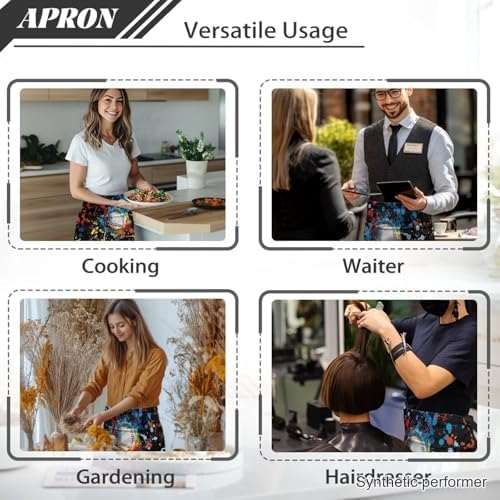 Server Apron with 3 Pockets 13 Inch Short Half Waist Aprons Waterproof Cooking Aprons for Women Men - Image 5