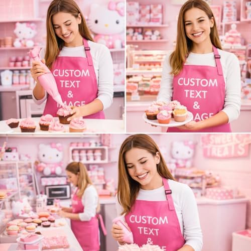Custom Apron Women Men with Pockets Personalized Name Logo Cooking Aprons | Customizable Full Length Cotton Twill, Add Any Text Photo or Business Logo, Two Deep Pockets, 14 Colorways - Image 3