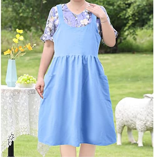 Uaussi Cotton Linen Apron Cross Back Work Apron for Women with Pockets Pinafore Dress X Cross Halter Apron for Chef Gardening - Image 4