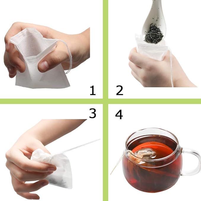 Tea Filter bags, safe and natural material, disposable tea infuser, empty tea bag with drawstring for loose leaf tea, set of 200（3.15 x 3.94 inch ） (White200)