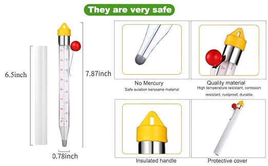 LABO Candy Thermometer, Analog Glass Thermometer with Pot Clip, Dual Scale -40 to 400°F / -40 to 200°C, Instant Read for Sugar, Jam, Syrup, Jelly, Deep Frying, Home Cooking
