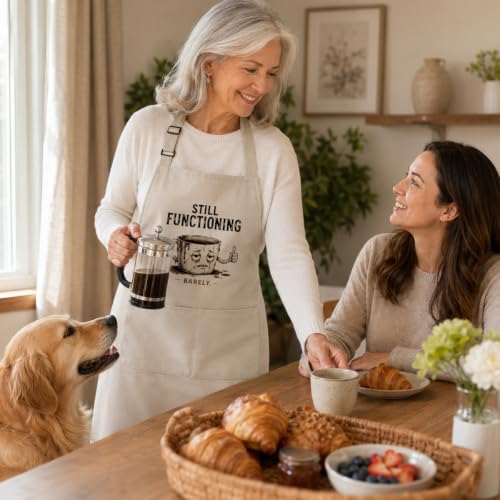 Still Functioning Barely Funny Coffee Apron for Women Men | Tired coffee mug artwork adds relatable humor for coffee lovers, home cooks, bakers, baristas, and busy mornings - Image 6