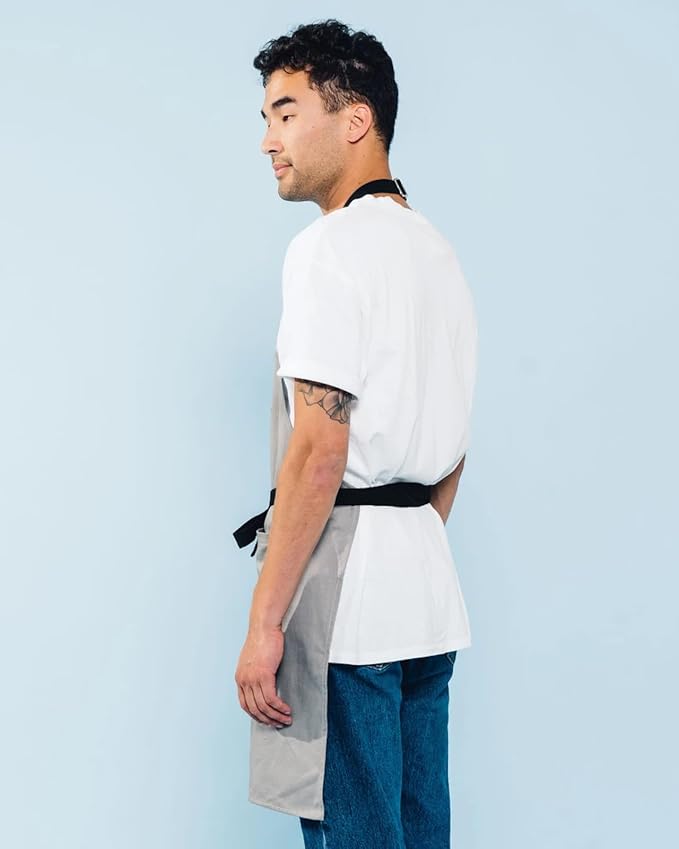 Caldo Daily Cotton Kitchen Apron for Cooking- Mens and Womens Professional Chef or Server Bib Apron - Adjustable Straps with Pockets and Towel Loop (Grey) - Image 6