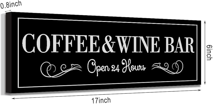 WOWGOOMO Coffee and Wine Bar Signs Decor, Classic Kitchen Wine Cabinet Decorative Signs & Plaques, Black Bar Accessories, 6x17 Inches