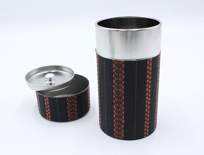 Japanese Pokkan Matcha Coffee Spice Tea Tin Canister Washi Paper Storage with Lid 7.05 oz Capacity (Shima)