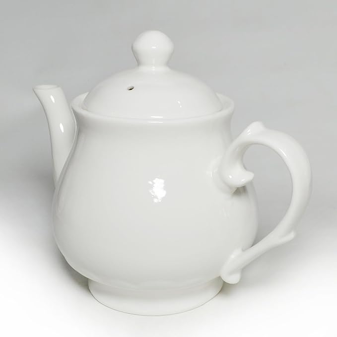 White Porcelain Teapot, Lotus Tea Pot Coffee Tea Water Pot Vintage Ceramic Gooseneck Kettle (26oz)