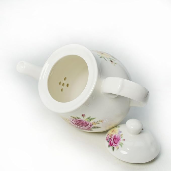 European Style Porcelain Teapot, Small Teapot with Flowers Coffee Tea Water Pot Vintage Ceramic Litter Kettle (14oz)