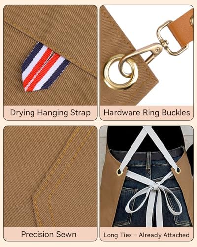 Teskyer Canvas Kitchen Apron with 4 Pockets | Cross Back or Adjustable Strap Design, 4 Utility Pockets, Water & Oil Resistant Fabric for Cooking Gardening & Crafts - Image 5