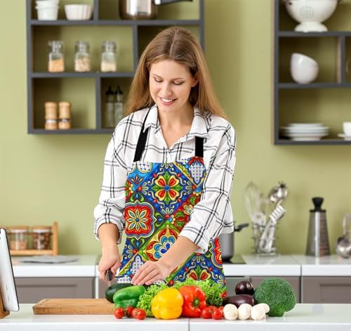 Mexican pattern,Ethnic mosaic patchwork mandala Apron Adjustable Neck Bib Apron for Men Women,Suitable for Kitchen Cooking Waitress Chef Apron - Image 5
