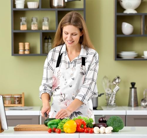 Watercolor Floral Apron for Women Men, Adjustable Apron Cooking Kitchen Chef Apron for Home Kitchen, Baking Gardening BBQ, Coffee House, Restaurant - Image 5