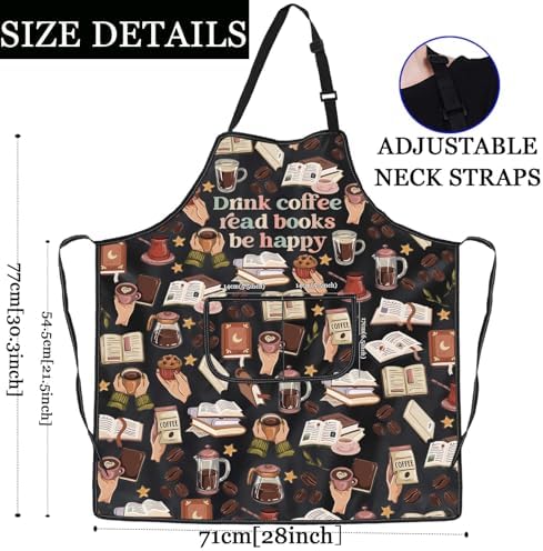PXTIDY Drink Coffee Read Books Apron with Pockets Book Lover Coffee Lover Gift Librarian Apron Bookworm Bookish Barista Gift - Image 2