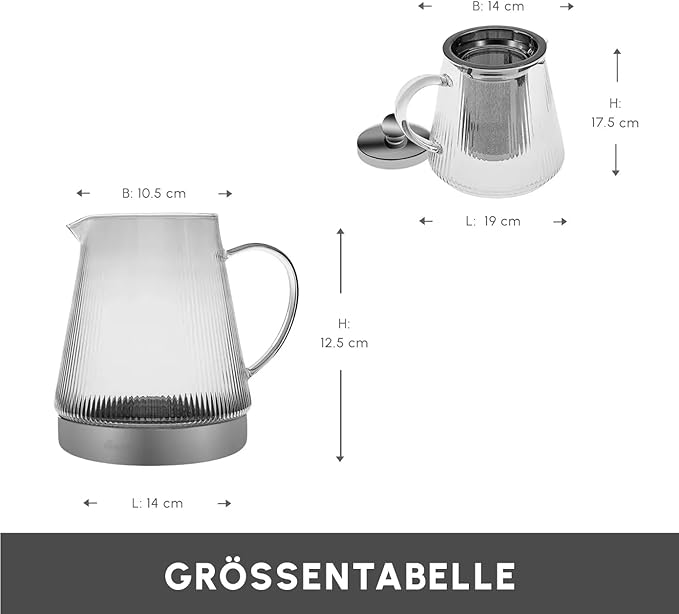 Karaca Keops Turkish Small Teapot with Infuser and Lid (450 ml Tea Pot & 1500 ml Induction Kettle) - Borosilicate Glass Small Teapot Set for Stovetops - Clear Tea Maker with 10-15 Cups Capacity