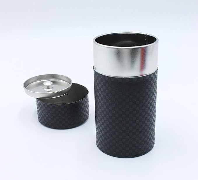 Japanese Pokkan Matcha Coffee Spice Tea Tin Canister Washi Paper Storage with Lid 7.05 oz Capacity (Kuro)