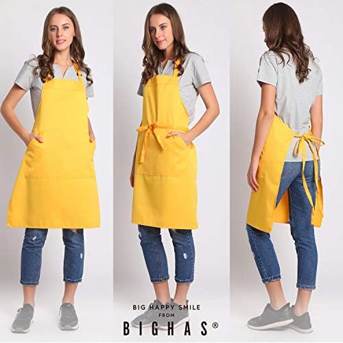 BIGHAS Adjustable Bib Apron with Long Ties for Women Men 18 Colors Chef Kitchen Cooking - Image 2