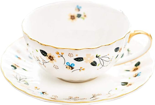 BigNoseDeer Gifts for Women Porcelain Tea cups and Saucers,Art Latte Cup, Cappuccino Cup,Cute Ceramic Coffee Mug Christmas Gifts(7oz)