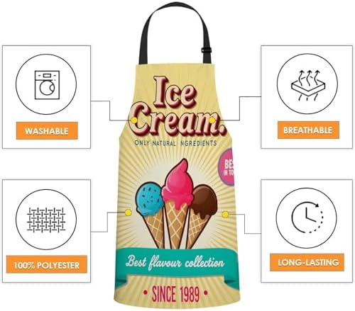Vintage Ice Cream Apron Adjustable Neck Bib Apron for Men Women,Suitable for Kitchen Cooking Waitress Chef Apron - Image 4