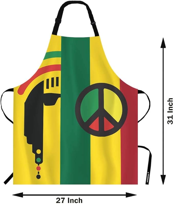 WONDERTIFY Reggae Culture Concept Design Apron,Jamaican Music Culture Hippie Rasta Style Yellow Green Red Bib Apron with Adjustable Neck for Men Women,Suitable for Home Kitchen Cook Baking BBQ Apron