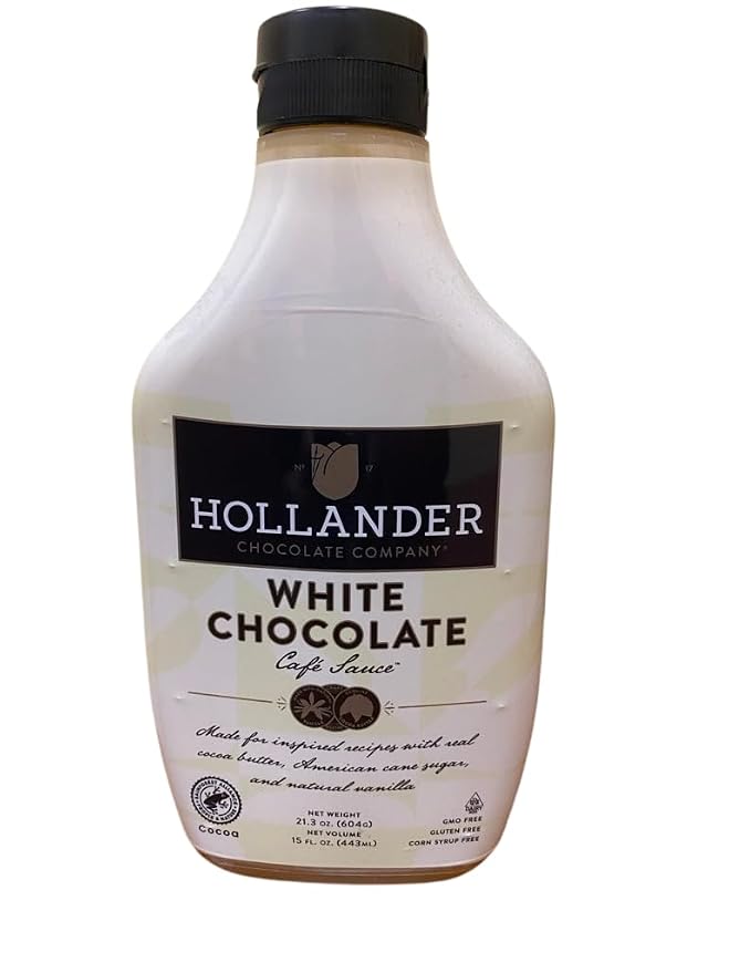 Hollander White Chocolate Cafe Sauce | GMO-Free, Gluten-Free, Soy-Free, Corn Syrup Free | 15 oz Squeeze Bottle by HollanderChocolateCompany