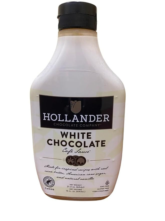 Hollander White Chocolate Cafe Sauce | GMO-Free, Gluten-Free, Soy-Free, Corn Syrup Free | 15 oz Squeeze Bottle by HollanderChocolateCompany