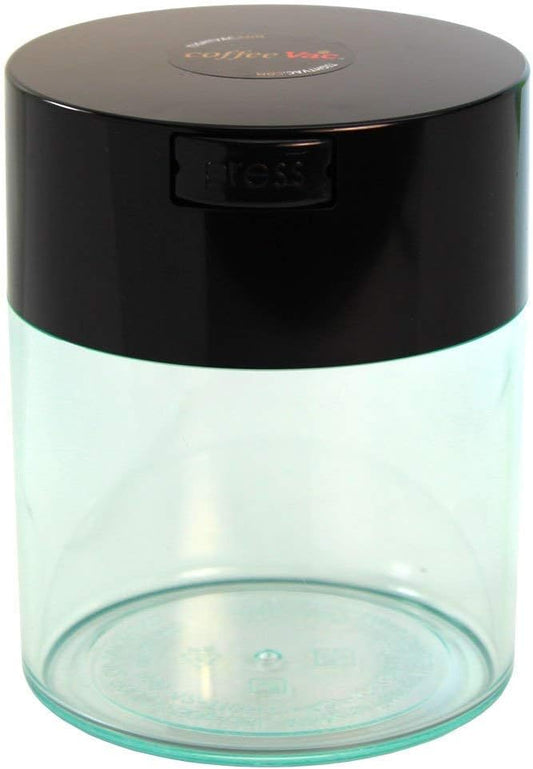 Coffeevac 1/2 LB – Patented Airtight Container | Multi-use Vacuum Container Works as Smell Proof Containers for Ground Coffee and Coffee Bean Containers. Black Cap and Clear Body