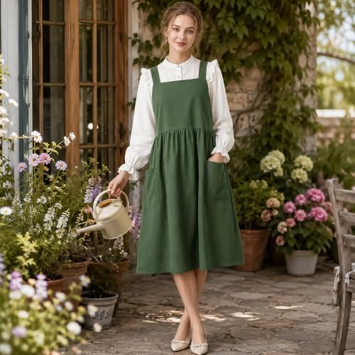 Uaussi Cotton Linen Apron Cross Back Work Apron for Women with Pockets Pinafore Dress X Cross Halter Apron for Chef Gardening - Image 3