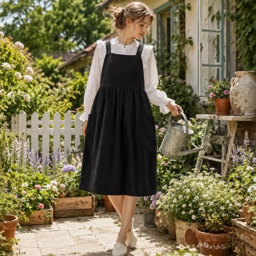 Uaussi Cotton Linen Apron Cross Back Work Apron for Women with Pockets Pinafore Dress X Cross Halter Apron for Chef Gardening - Image 4