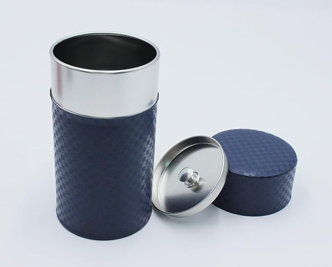 Japanese Pokkan Matcha Coffee Spice Tea Tin Canister Washi Paper Storage with Lid 7.05 oz Capacity (Ao)