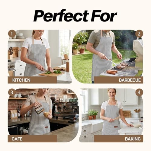 2Pack Adjustable Kitchen Apron for Women Men with 2 Pockets，Cotton-Polyester Blend Bib Aprons for Cooking,Baking - Image 7