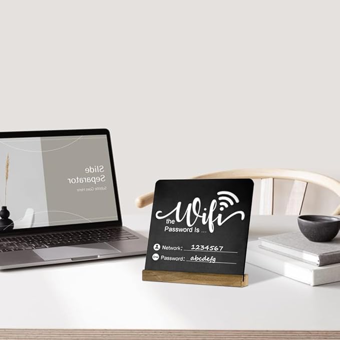 WiFi Password Sign Wooden WiFi Sign Wireless Network Sign Table Chalkboard for Restaurant Supermarket Office Home Bar Coffee (6.1" HX5.9 W Black2)